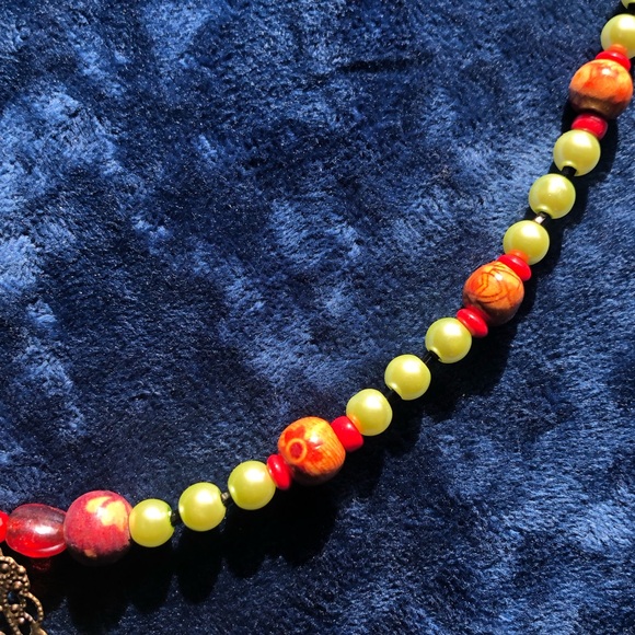 Handcrafted repurpose filigree large stone cloisonné pendant bead necklace - Picture 6 of 8